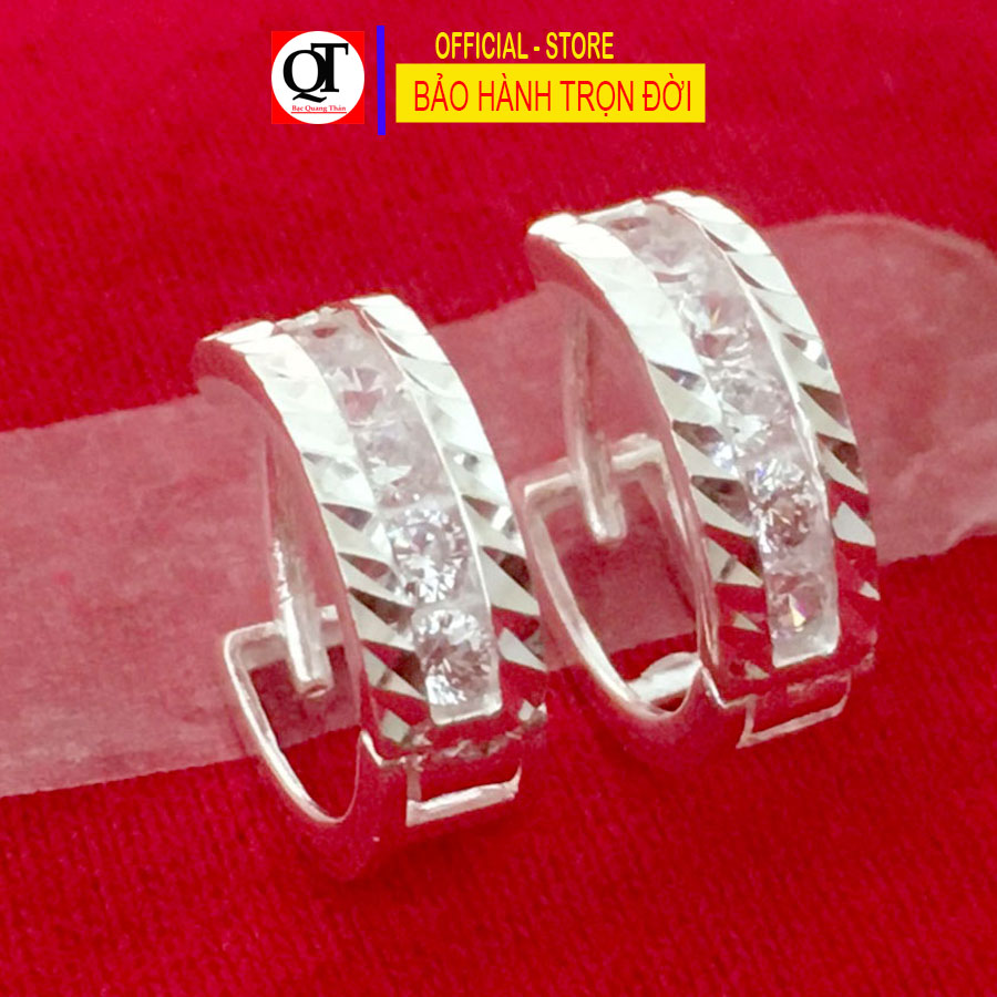 Khuyên tai nữ chất liệu bạc ta đeo sát tai gắn đá cobic trắng sáng trang sức Bạc Quang Thản - QTBT.TH157