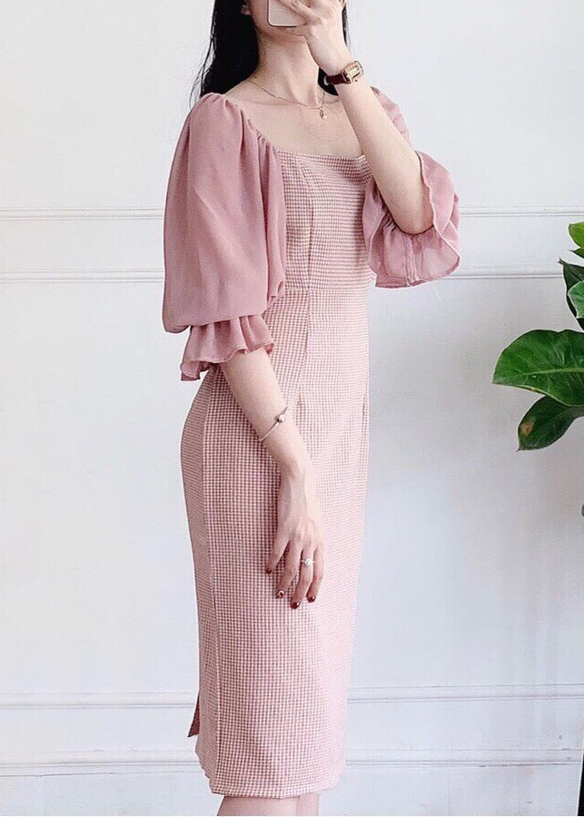 Đầm nữ caro dáng suông phối tay voan -Hati- D4251