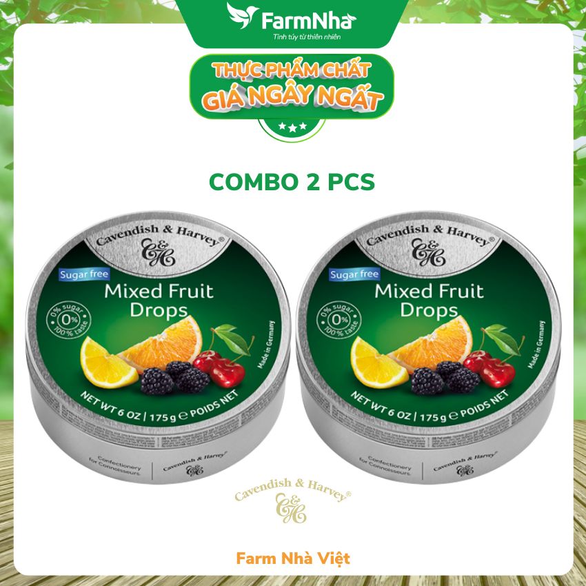 (Combo 2 hộp) Kẹo trái cây Cavendish &amp; Harvey vị MIXED FRUIT Sugar Free 175gr - Vị ngon tự nhiên tuyệt vời từ Đức