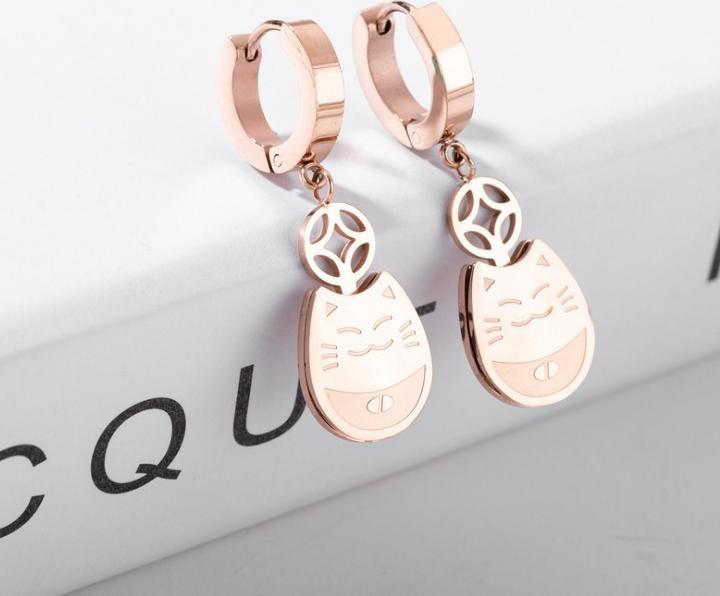 Bông Tai Tòn Ten Mèo May Mắn Titan Ko Đen TT 1530