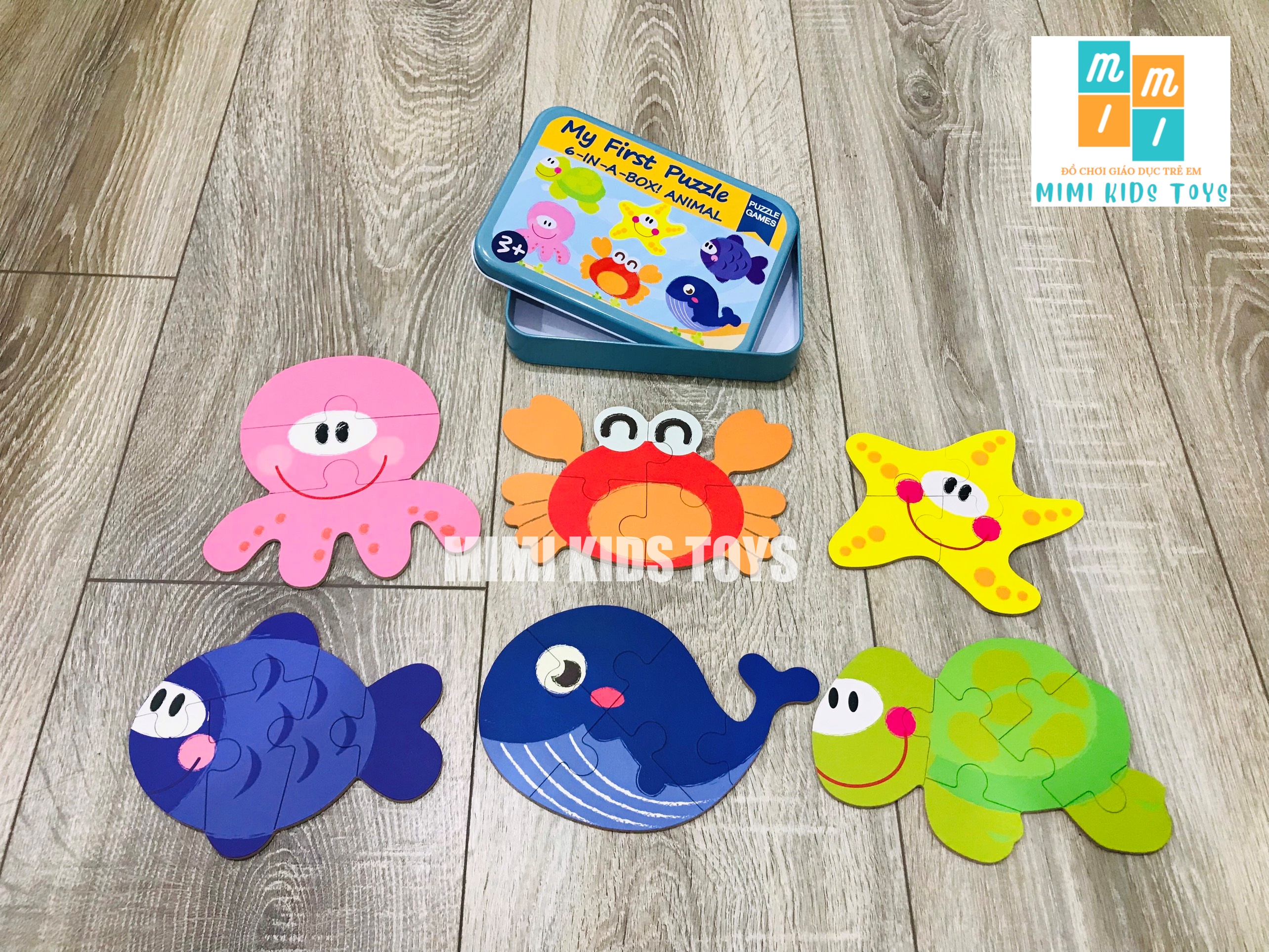 Hộp tranh xếp hình 6 in 1 Puzzle 3-6 miếng cho bé - Đồ chơi thông minh cho bé