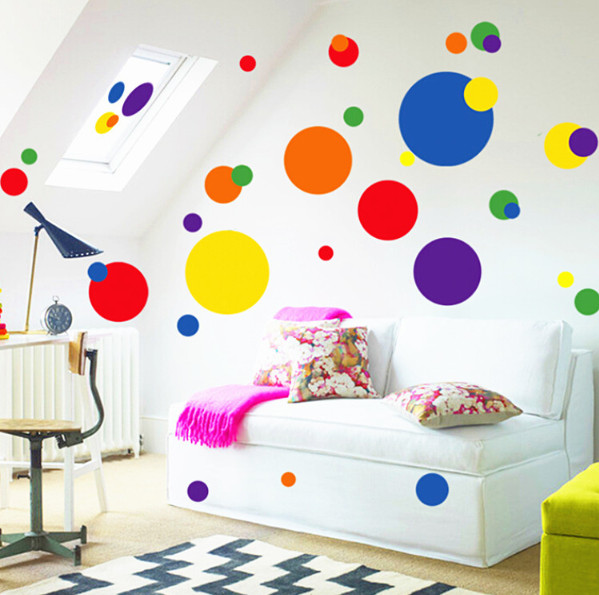 Decal trang trí tường - Họa tiết HÌNH TRÒN SẮC MÀU cho bé