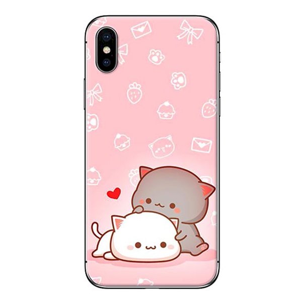 Ốp Lưng Dành Cho iPhone X - Mẫu Mèo Mập Nền Hồng