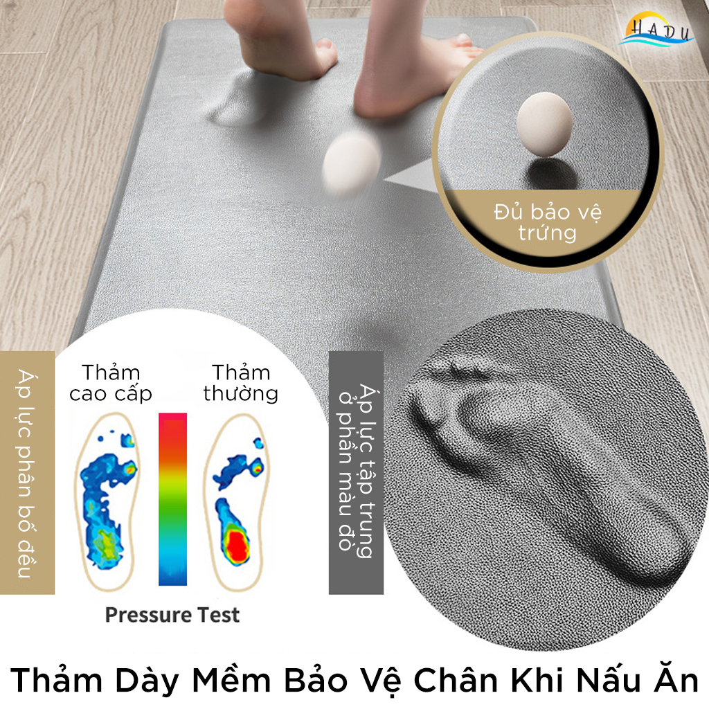 Thảm Nhà Bếp Chống Trượt Thấm Nước Cao Cấp Da PU Dày 12mm 44x81cm Độ Đàn Hồi Cao Êm Chân HADU