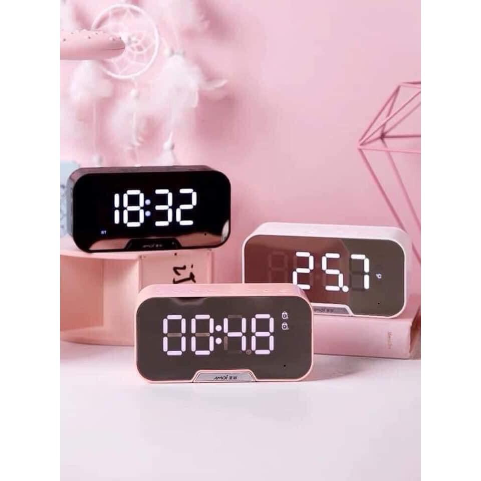 Loa bluetooth tráng gương kèm đồng hồ