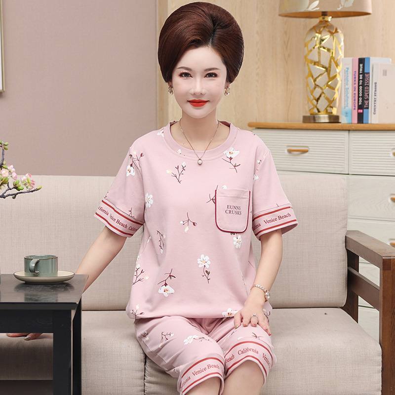 (HÀNG SẴN) Bộ Đồ Ngủ Ngắn Tay Bằng Cotton Cho Mẹ AB06 - Hàng Quảng Châu Cao Cấp