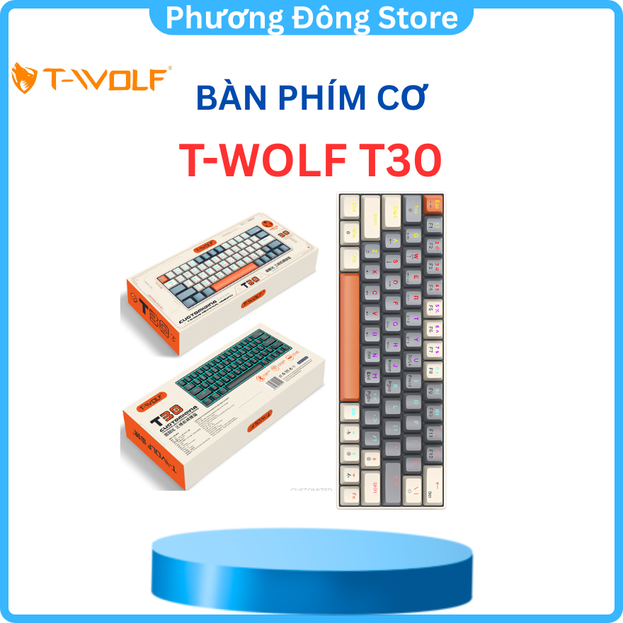 Keyboard ko dây T-WOLF T30 Cream Gray Chính hãng (Phím cơ, 63 key, Blue Switch, 22 chế độ LED, Pin sạc, Bluetooth - Hàng chính hãng