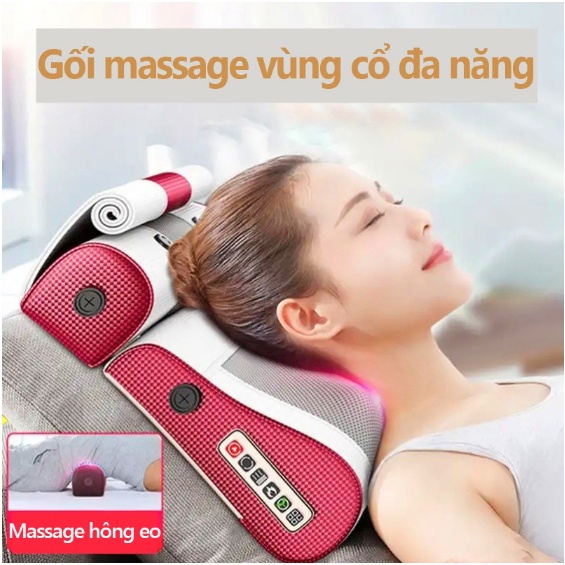 Gối massage cổ vai gáy thắt lưng kết hợp xoa bóp chườm nóng giúp giảm đau hiệu quả