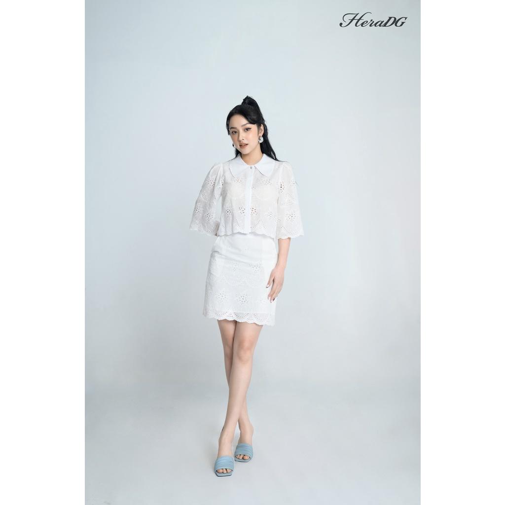 Áo Sơ Mi Công Sở Nữ HeraDG Dáng Croptop Thêu Cổ Cách Điệu, Chất Vải Thô Cao Cấp STBA024A-S
