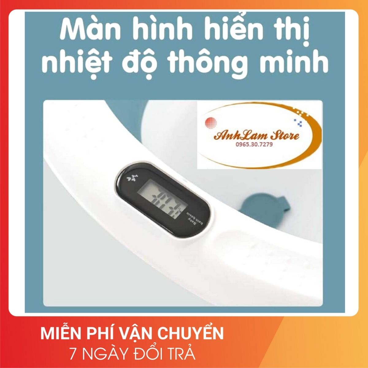 Chậu tắm gập gọn kèm báo nhiệt và phao trợ nổi cho bé