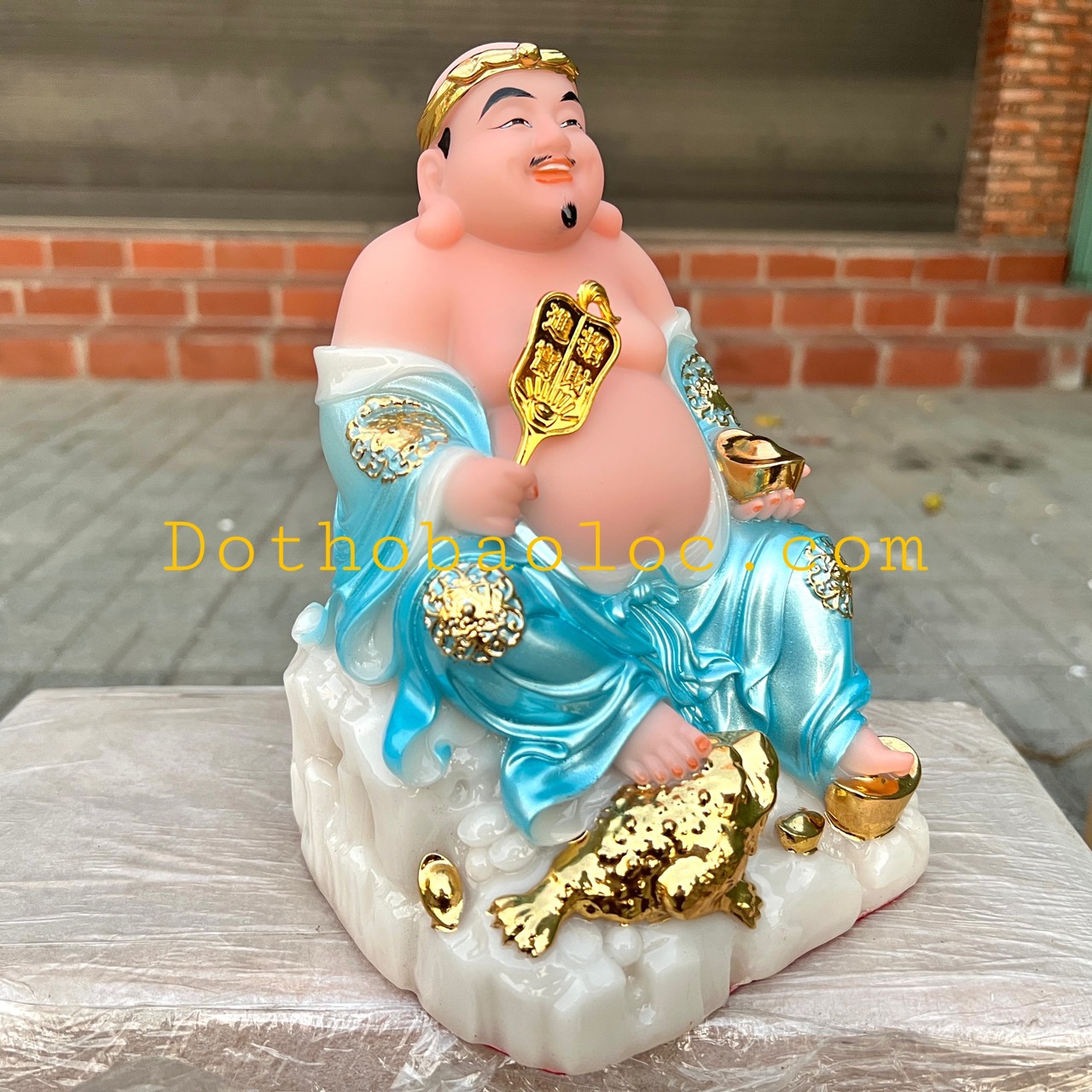 Tượng Thần tài Thổ Địa đế đá nhập khẩu cao cấp cao 20 cm – Xanh dương