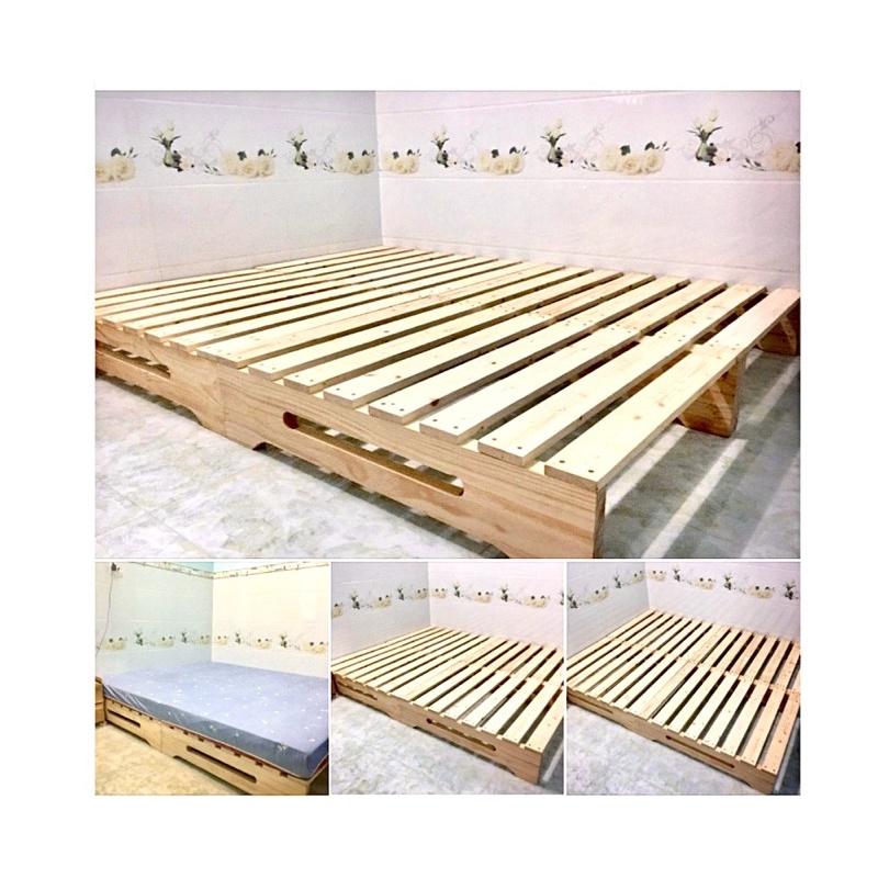 GƯỜNG PALLET GỖ THÔNG CHÂN CAO DECOR NHÀ CỬA TIỆN NGHI