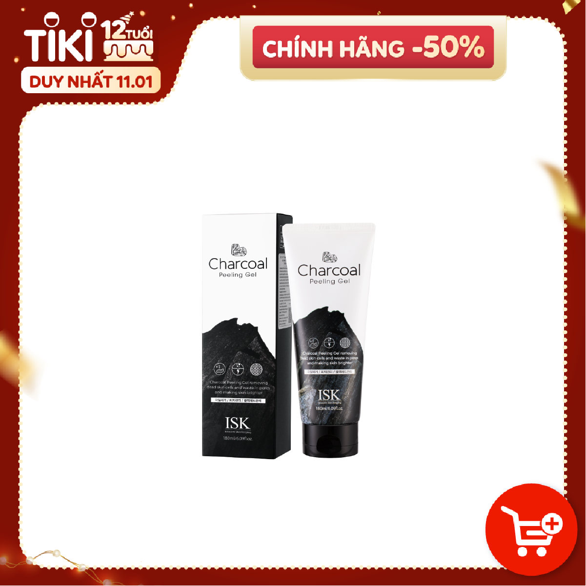 Tẩy Tế Bào Chết Mặt Dạng Gel ISK Charcoal Peeling Than Hoạt Tính Giảm Bã Nhờn Làm Sạch Da Dung Tích 180ml