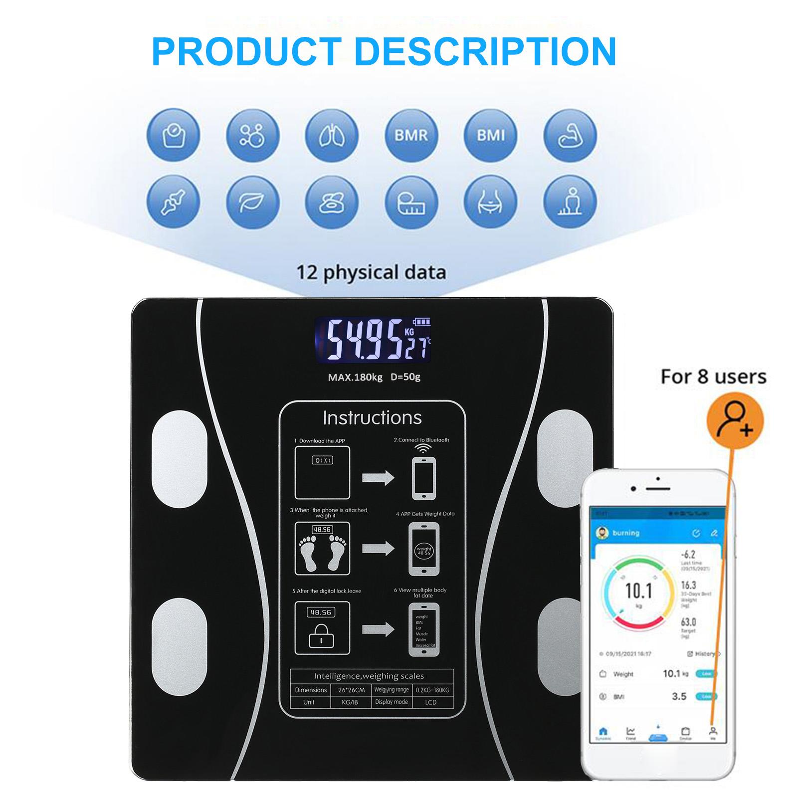 Multi-Functional Rechargeble Home Use Intelligent Body Fat Scale with BT Electronic Digital Weight Scale Body Composition Analyzer Monitor