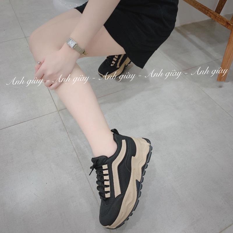 TT47 - Giày thể thao nữ sneaker độn đế 5p đen sọc trắng nhẹ êm chân