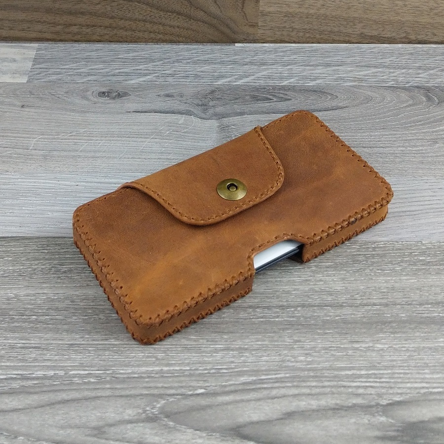 Bao Da Đeo Lưng dành cho Samsung Galaxy s10 Plus Dạng Hộp Da Sáp Nâu Bò