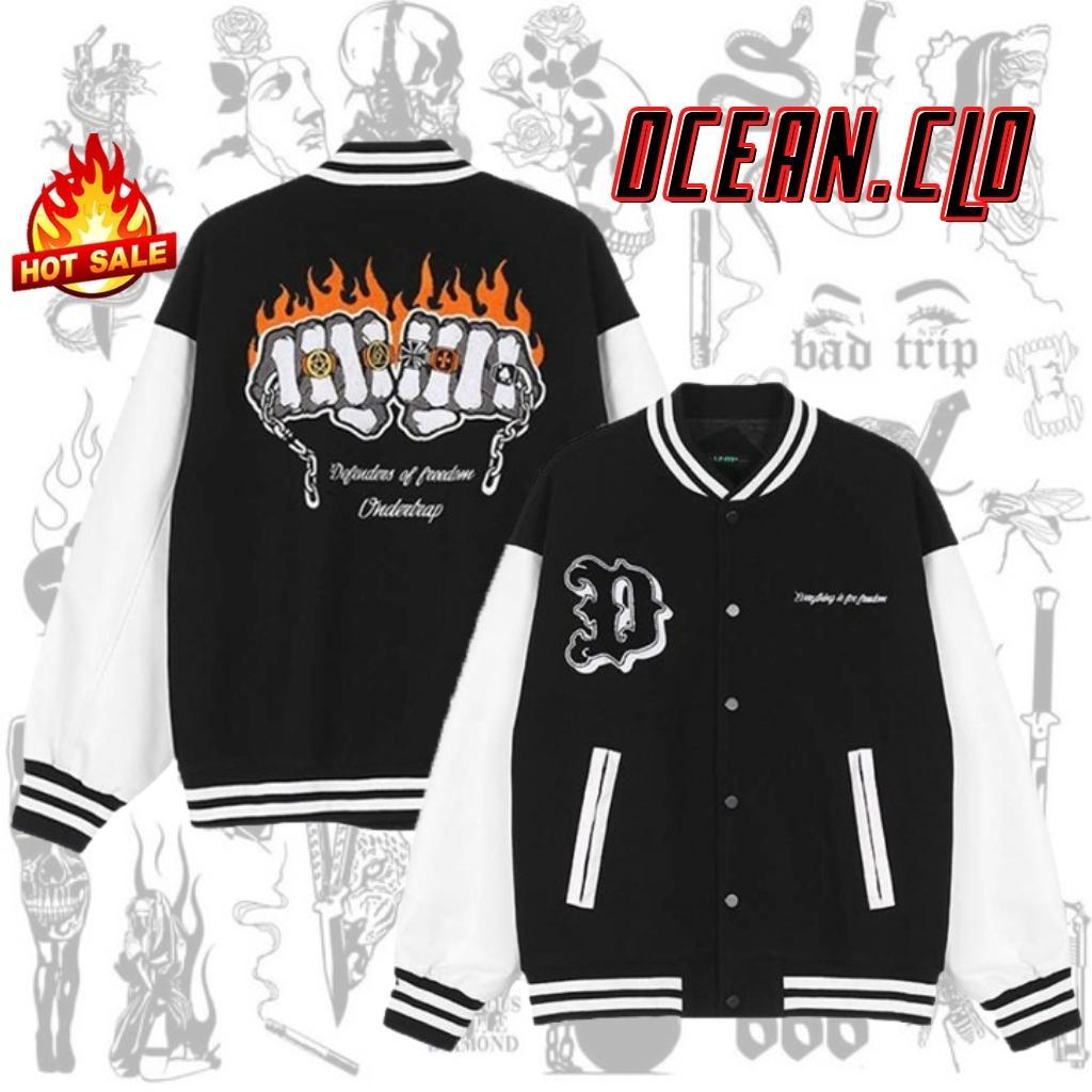 Hình ảnh Áo Varsity Jacket Undertrap Ullzang GANGS - Áo khoác Cardigan Bomber Unisex phối bo siêu hot - OCEAN.CLO