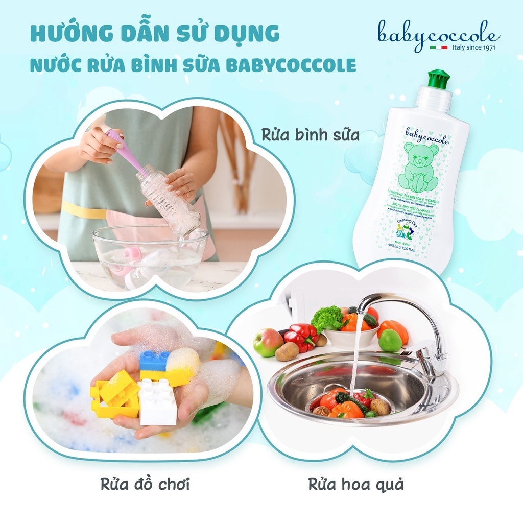 Nước rửa bình sữa Babycoccole Chiết xuất cỏ xạ hương và lô hội 400ml