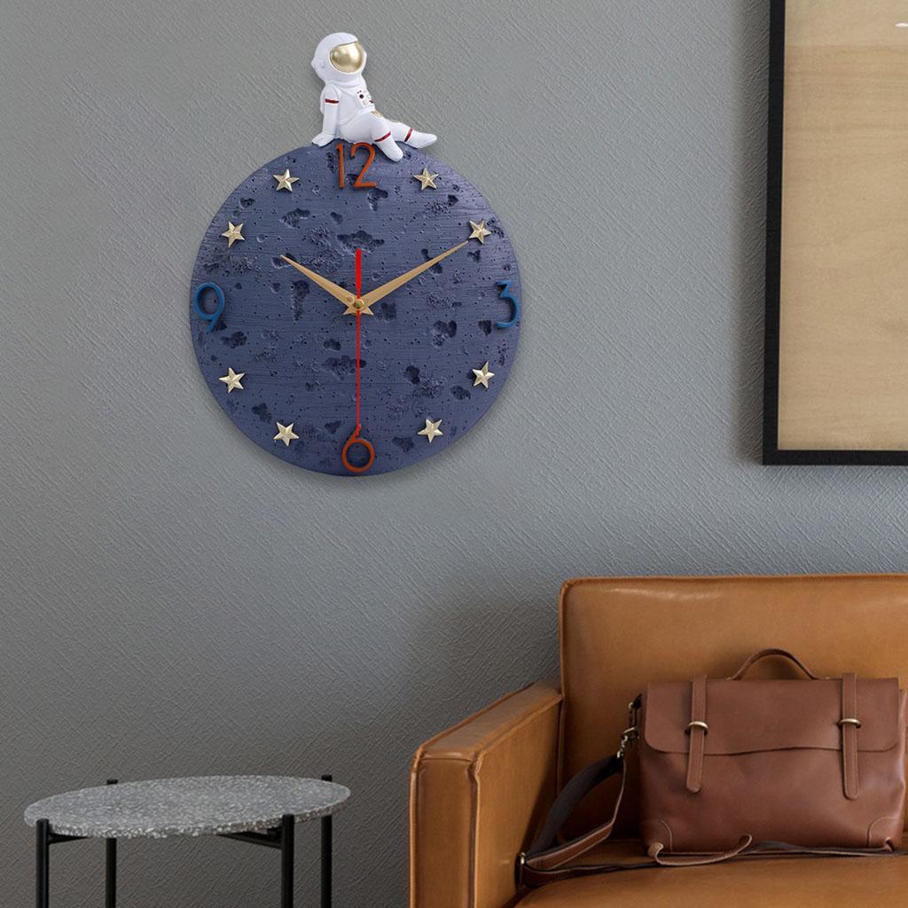 Nordic Astronaut Wall Clock Non Ticking Battery Operated for Dining Room