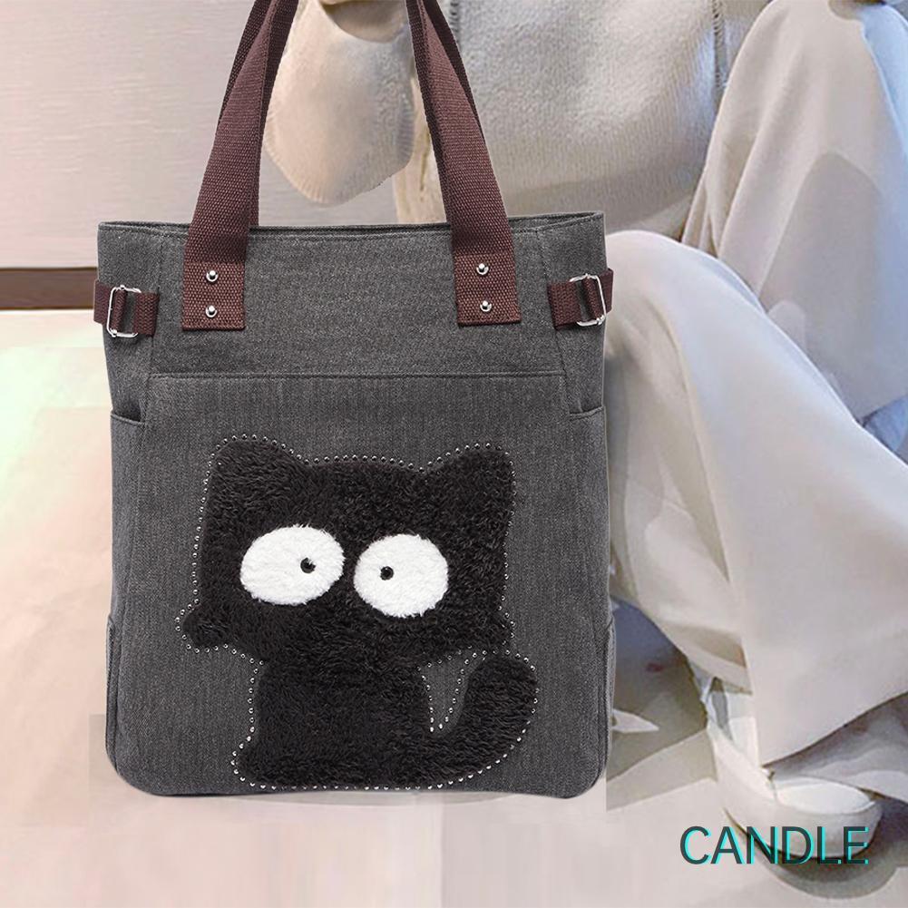 Túi Xách Canvas Cỡ Lớn In Hình Mèo Dễ Thương