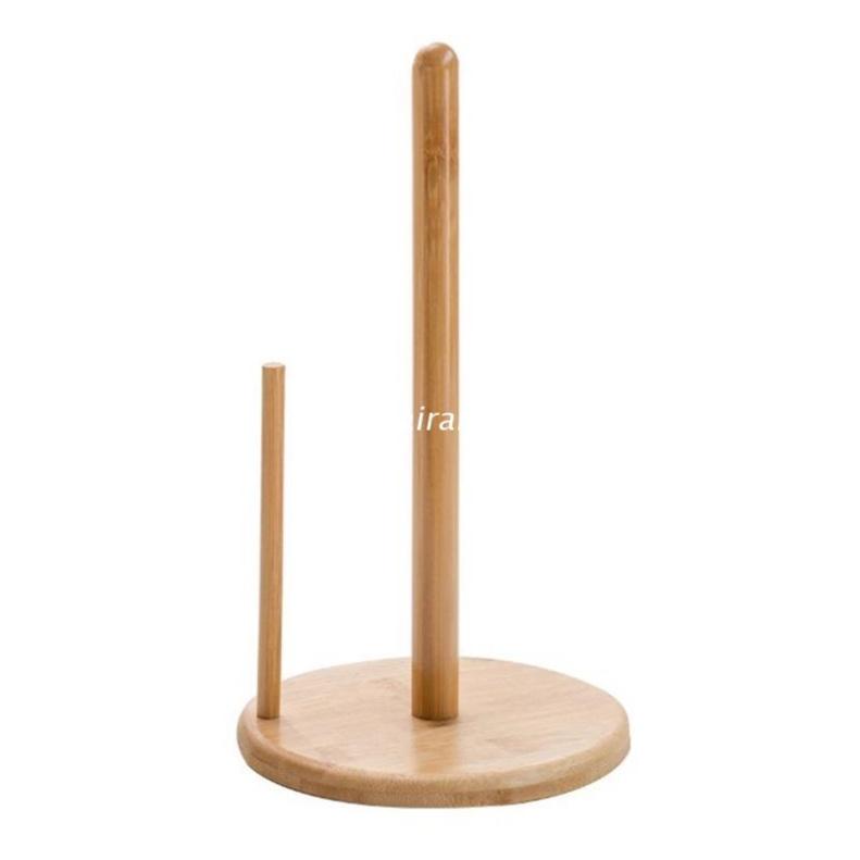 Giá đỡ cuộn khăn giấy bằng gỗ thông tiện dụng cho nhà bếp có gắn đế chống trượt kèm giấy cuộn