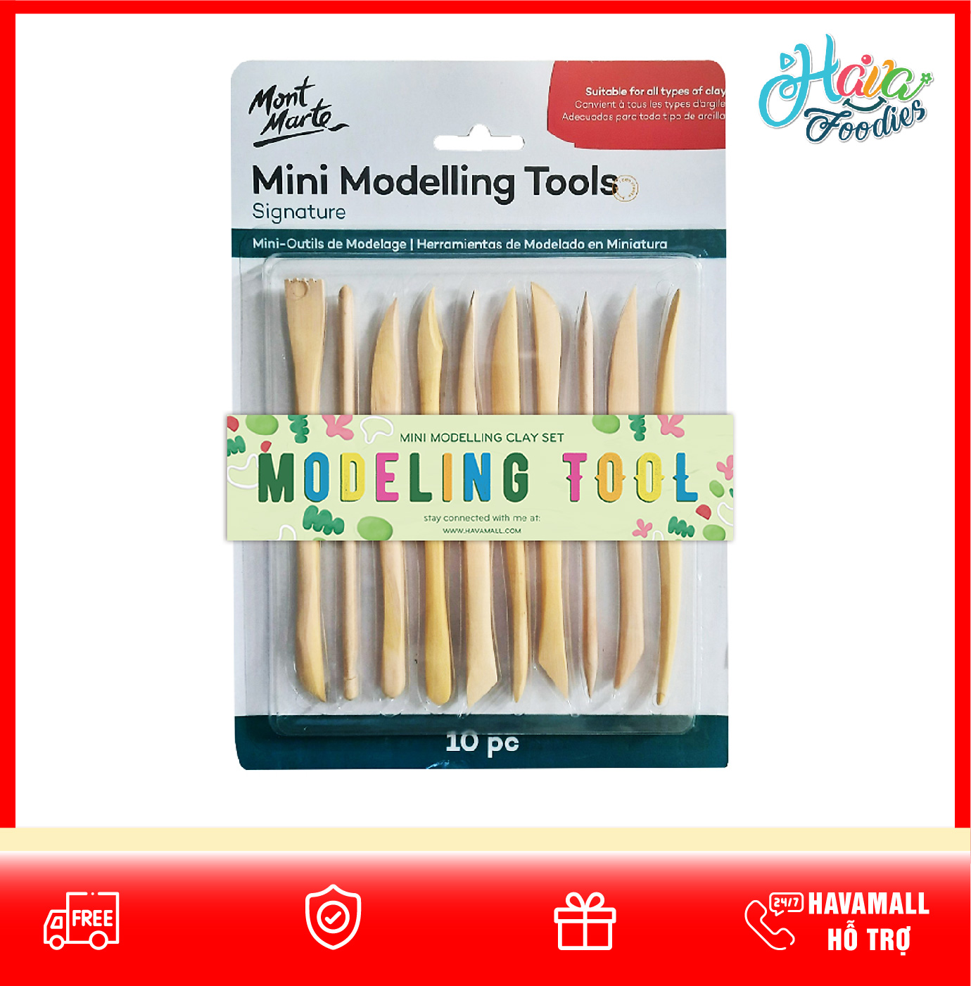 Bộ Dụng Cụ Điêu Khắc Đất Sét 10 Cái – Mont Marte Mini Modelling Tools Boxwood 10 pc (Bao Bì Ngẫu Nhiên)