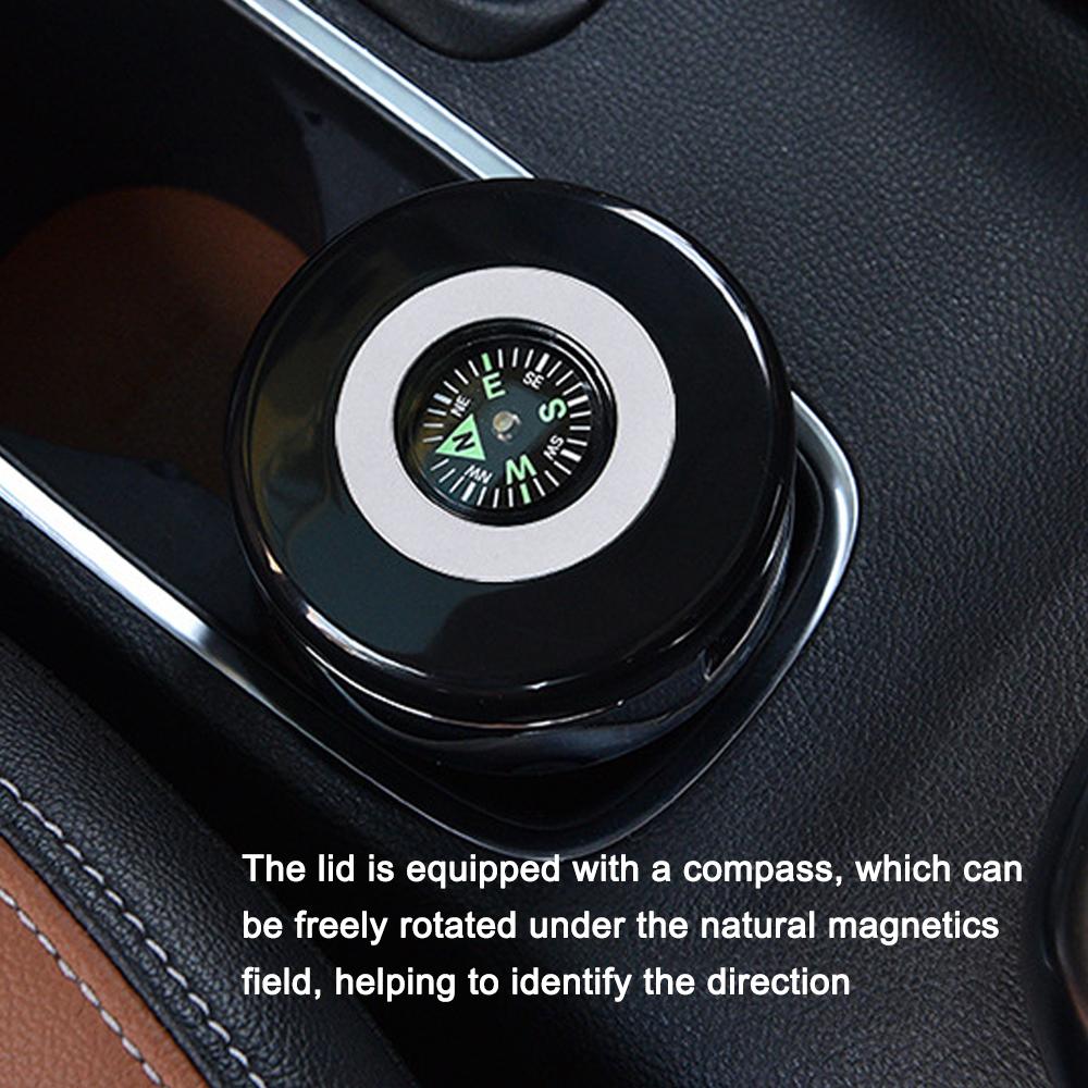 Car Smokeless Ashtray with Lid Small Garbege Can with Blue LED Light Compass for Most Car Cup Holder