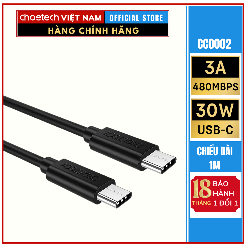 Cáp Sạc Điện Thoại USB Type C To Type C 30W Dài 1M CHOETECH CC0002-V2