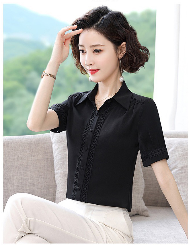Áo sơ mi tay ngắn phối ren duyên dáng NT3344