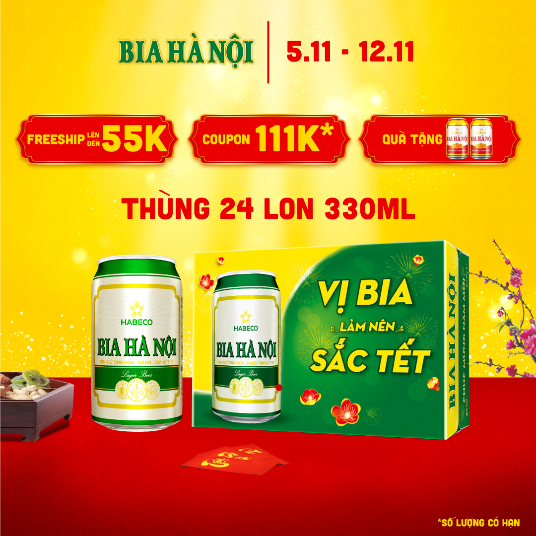 Bia Hà Nội Nhãn Xanh - Thùng 24 Lon 330ml - Phiên bản Tết