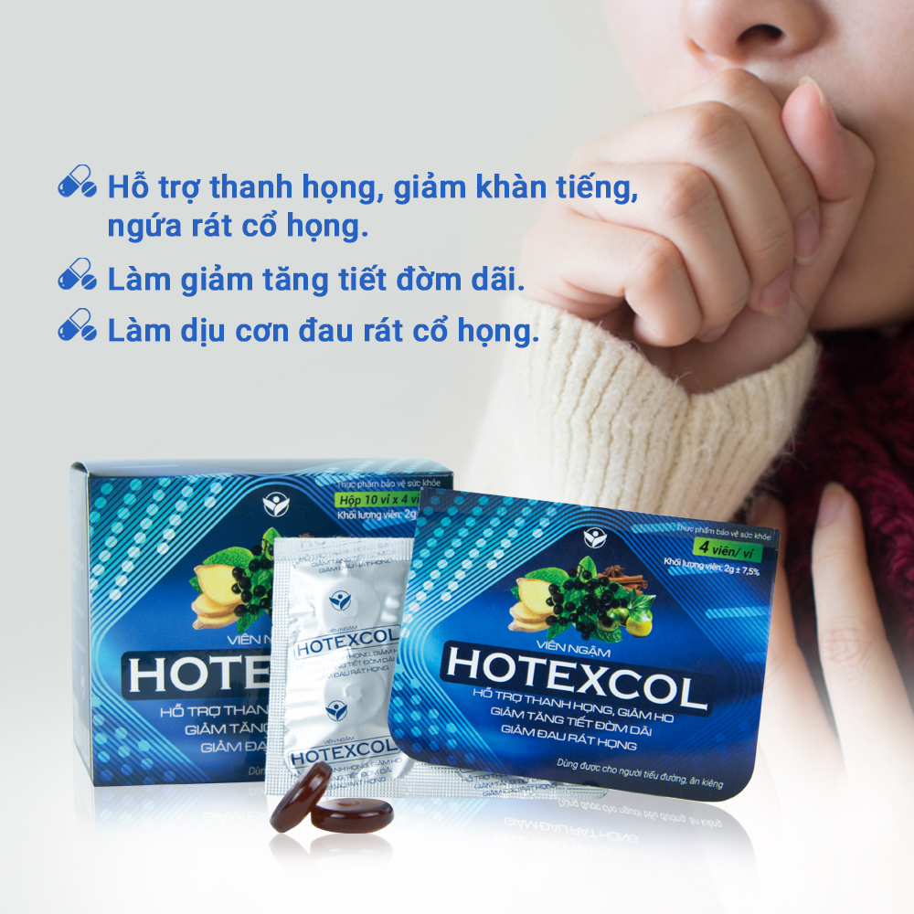 Viên Ngậm Thanh Họng Hotexcol Giúp Giảm Ho - Dịu Thanh Quản - Giảm Đau Rát Do Ho Hộp 10 vỉ x 4 viên