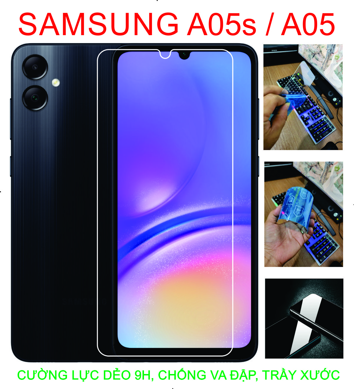 Cường lực dẻo 9H+ dành cho SAMSUNG A05s / A05 . Bảo vệ màng hình chống va đập trầy xước toàn diện