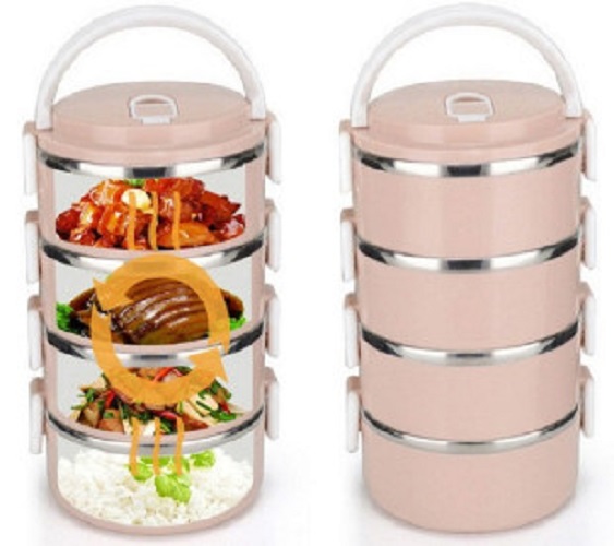 Hộp cơm giữ nhiệt 4 tầng lúa mạch, lõi inox - dùng cho văn phòng, cà men tiện lợi, an toàn