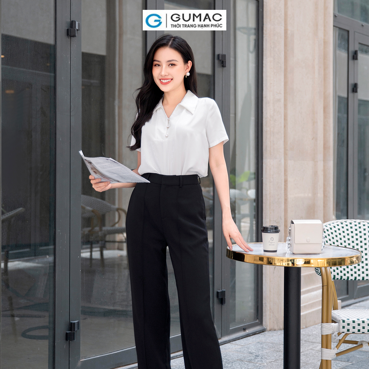 Quần tây nữ phom suông rộng giấu nút chiết ly công sở thanh lịch tôn dáng thời trang GUMAC QD09024