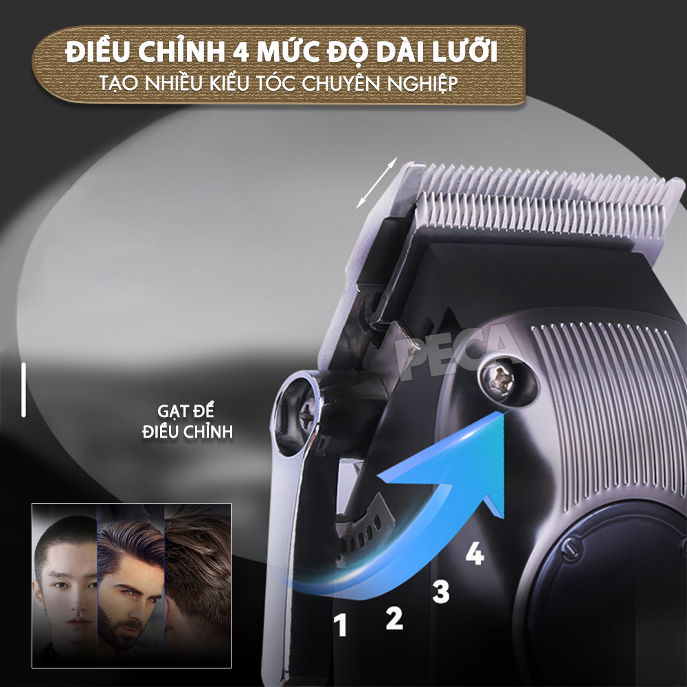 Tông đơ cắt tóc chuyên nghiệp Kemei KM-1551 công suất mạnh 5W màn hình LCD sạc nhanh USB type C tiện lợi - Chính hãng