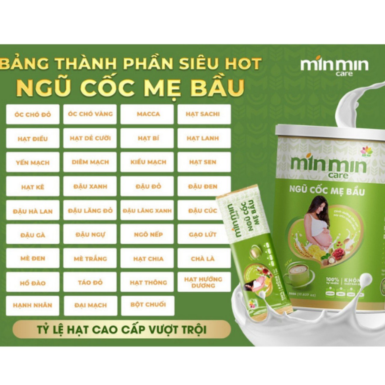 Ngũ Cốc Mẹ Bầu Min Min Care Dạng hộp 25 gói 500gr, Ngũ Cốc Dành Riêng Cho Mẹ Mang Thai