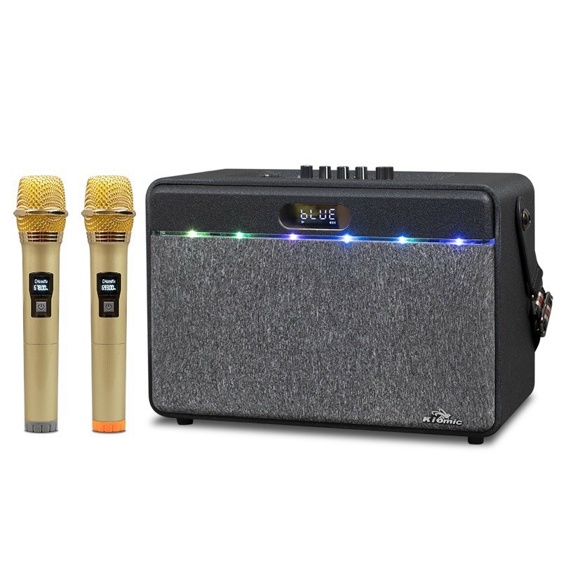 Loa bluetooth karaoke Kiomic K618 - Tặng kèm 2 micro không dây - Chỉnh bass treble echo dễ dàng - Đầy đủ cổng kết nối USB, AUX, TF card - Loa xách tay du lịch cực hay - Nghe nhạc, karaoke cực bay - Hàng nhập khẩu