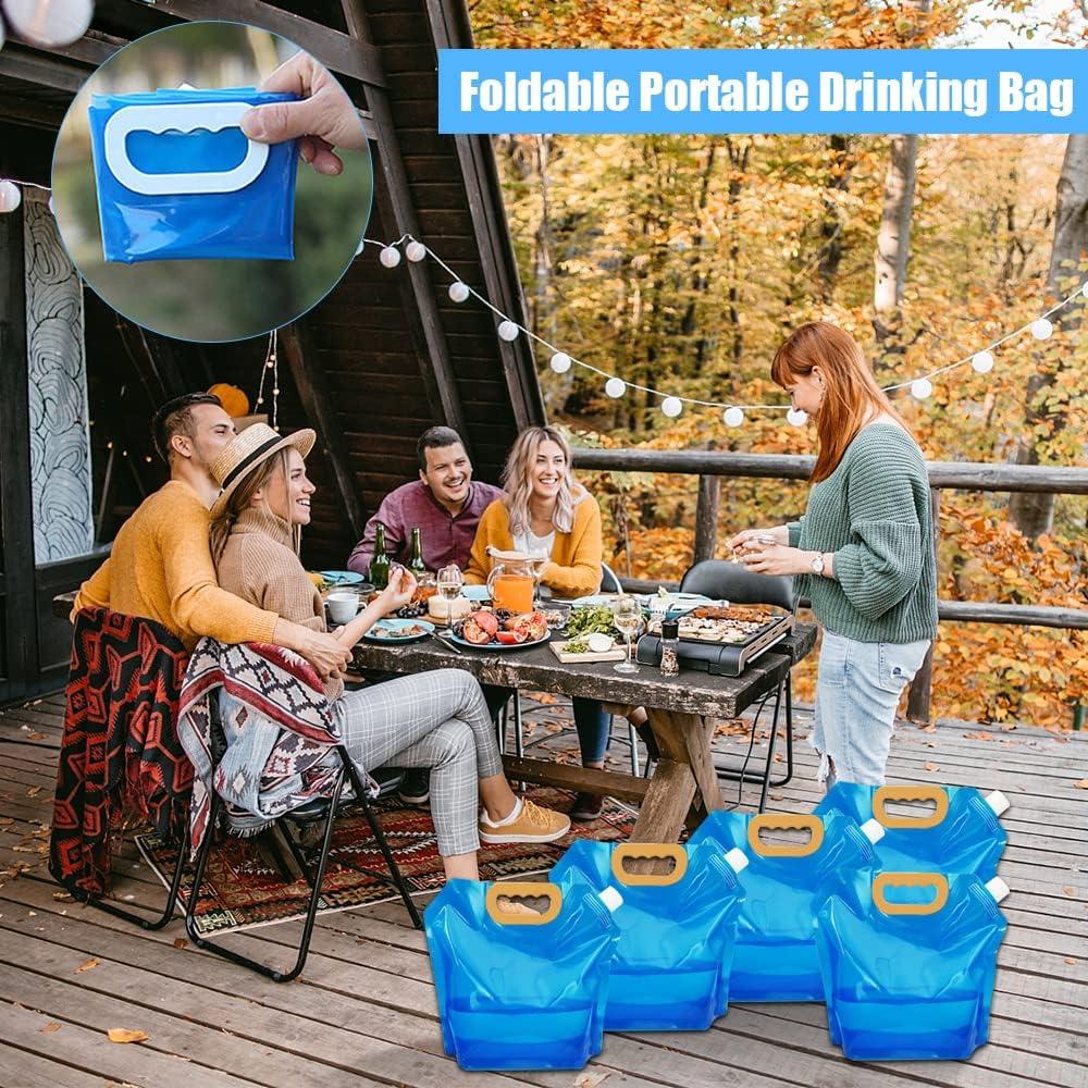 Bình nước gấp gọn 10L, lon gấp 5 cái đựng nước uống có nắp đậy, lon nước xách tay cắm trại, túi đựng nước cắm trại dã ngoại du lịch BBQ, không chứa BPA