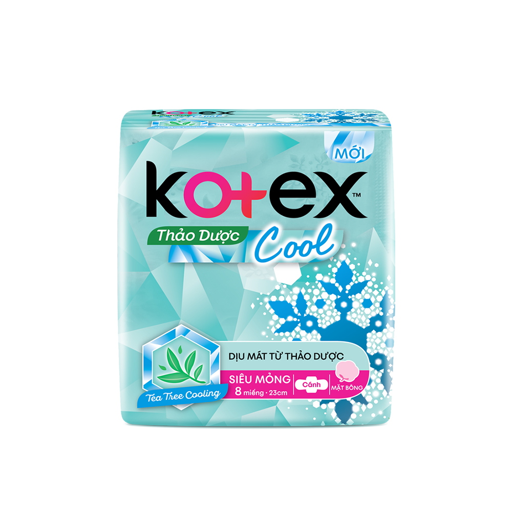 Combo 8 Gói Băng Vệ Sinh Kotex Thảo dược Cool dịu mát SMC 23cm (8 miếng/gói)