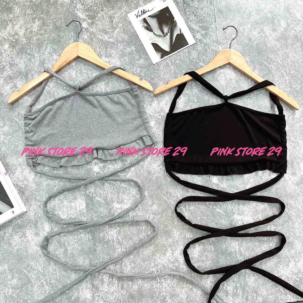 Áo Croptop Ôm Body PINKSTORE29, Dáng Ống Hở Lưng Cột Dây Quyến Rũ A5426