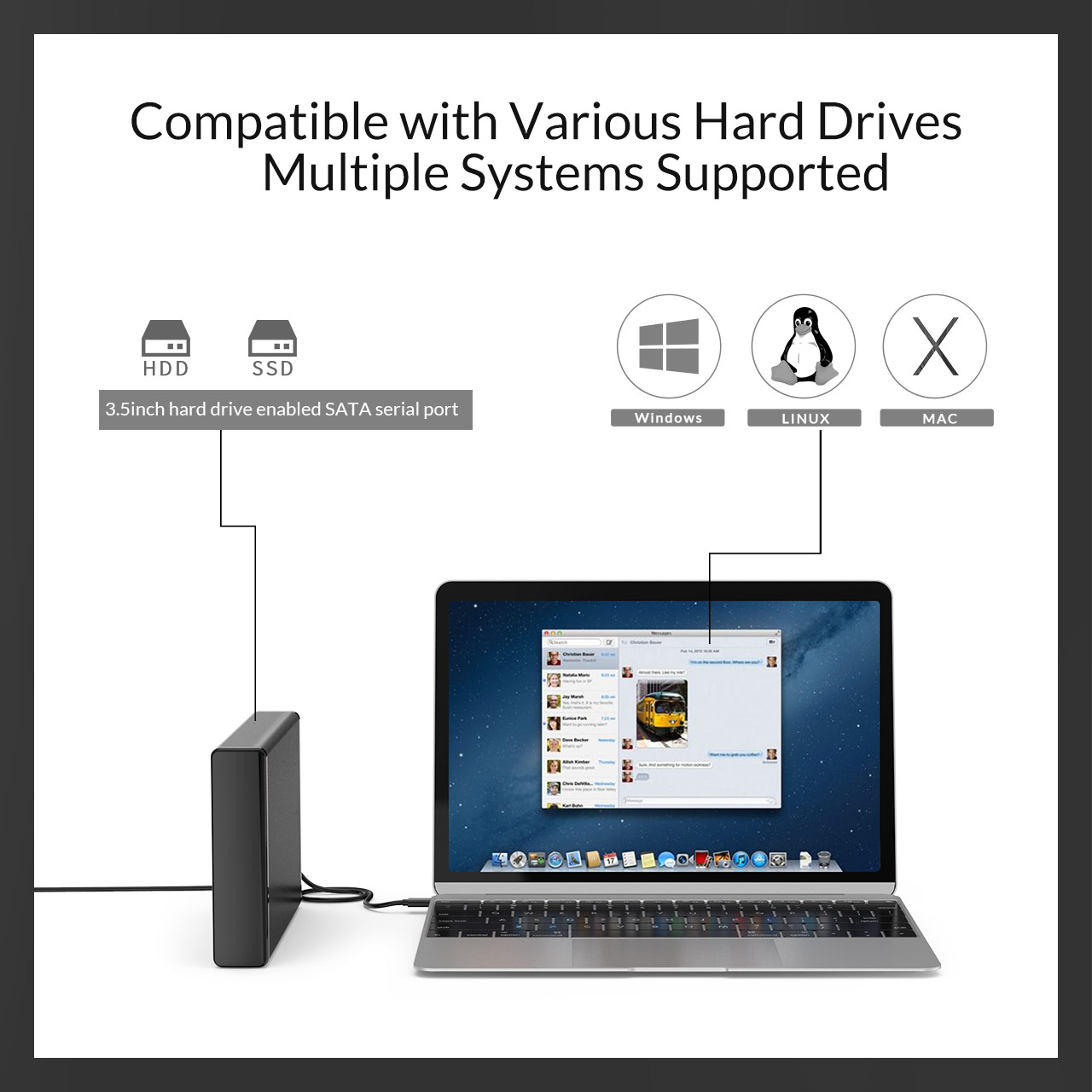 Vinetteam Hộp đựng ổ cứng 7688U3/C3 USB 3.0 Type-C SATA 3.0 3.5 12V2A 16TB Cho HDD SSD vỏ kim loại tương thích trên Windows, Mac và Linux dành cho máy tính bàn, laptop - hàng chính hãng