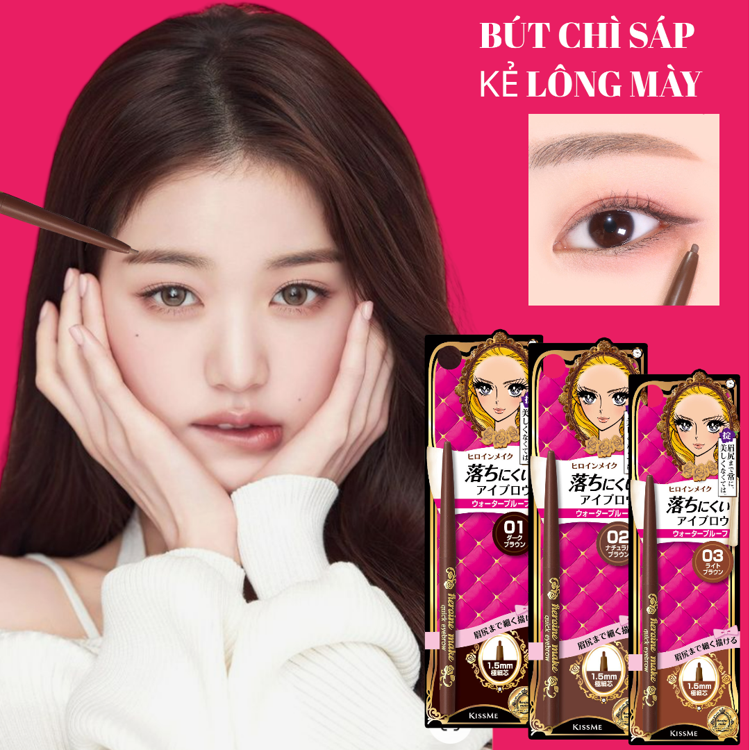 Bút Chì Sáp Kẻ Lông Mày ,Không Lem Trôi,Lõi Siêu Mịn Kissme Heroine Make Quick Eyeliner Màu Nâu Sáng