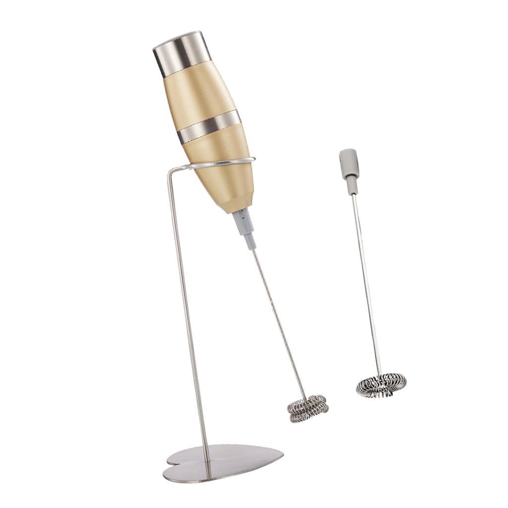 Electric Milk Frother Handheld Latte With Stainless Steel Stand 2pcs Head
