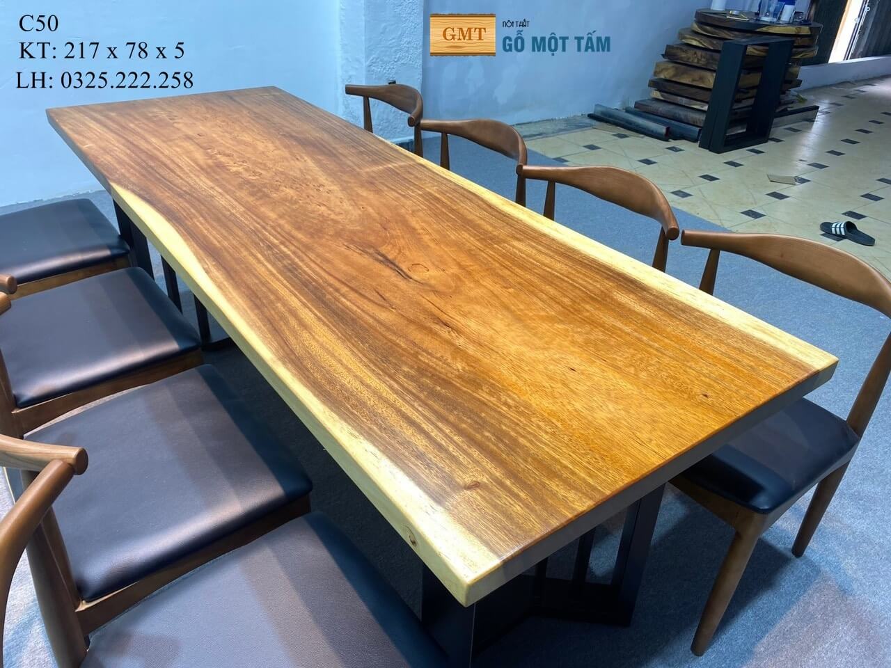 Bàn Cafe Gỗ Me Tây, Bàn Làm Việc Gỗ Me Tây, Bàn Gỗ Me Tây Nguyên Tấm Dài 2,17m Rộng 78cm Dày 5cm