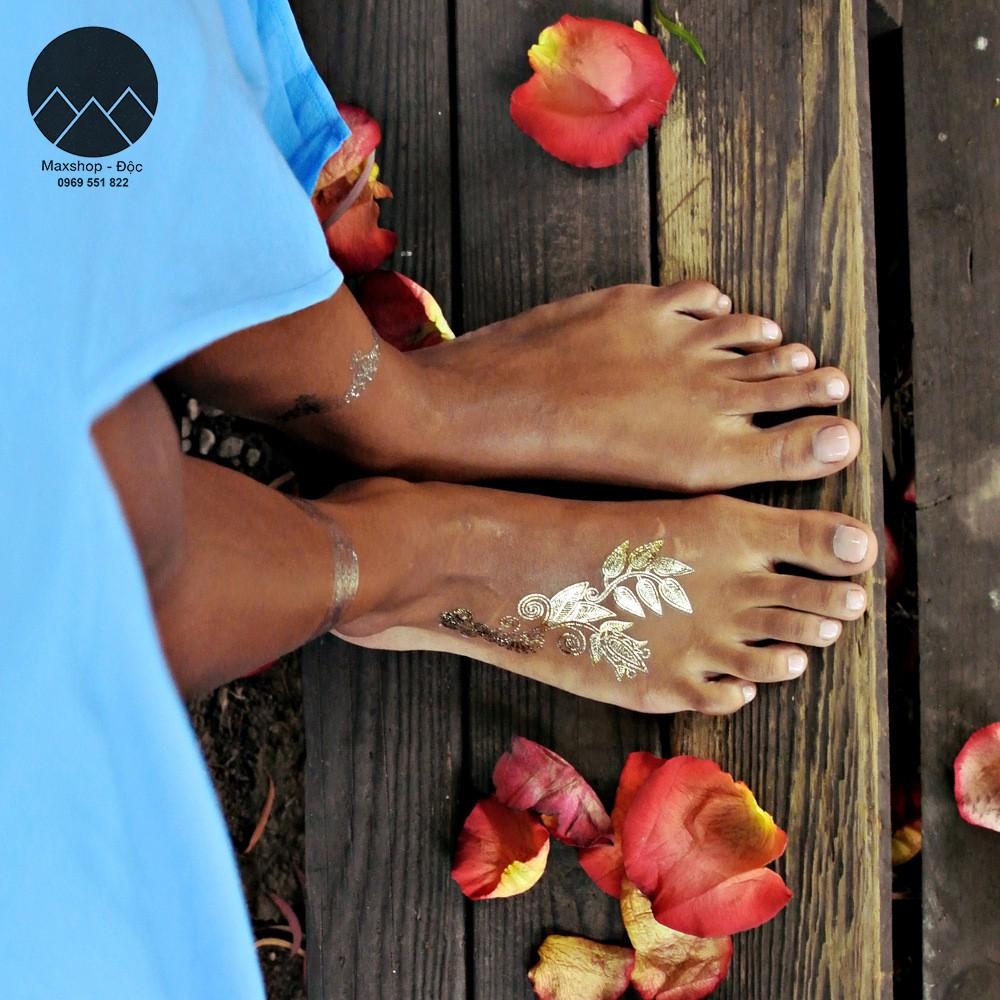 Hình xăm dán ánh kim - Set hình xăm nhũ ánh kim henna giả tatoo hóa trang Halloween