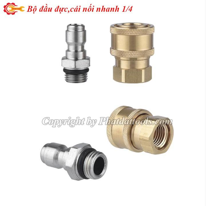 Đầu đực,cái nối nhanh 1 phần 4,ren 14mm-Phụ kiện máy xịt rửa xe-Kết nối nhanh súng rửa xe với bình bọt tuyết,đầu béc rửa