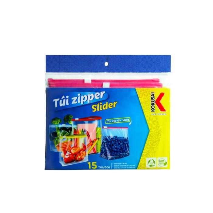 Túi Zipper Slider đựng thực phẩm đa dụng trong suốt đáy rộng KOKUSAI (3 Size 15 túi/hộp)
