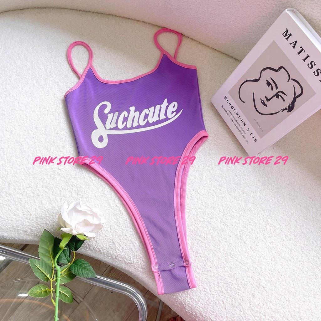 Áo Liền Quần Bodysuit Hai Dây PINKSTORE29, Dáng Ôm In Chữ SUCHCUTE A5403