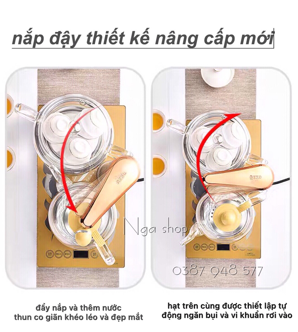 Bộ Bếp Điện Đun Nước thuỷ tinh chịu nhiệt thông minh tự động pha trà tại bàn ,siêu tốc đa năng cảm ứng màu vàng sang trọng bộ ấm điện F92 hàng nhập khẩu ,chính hãng