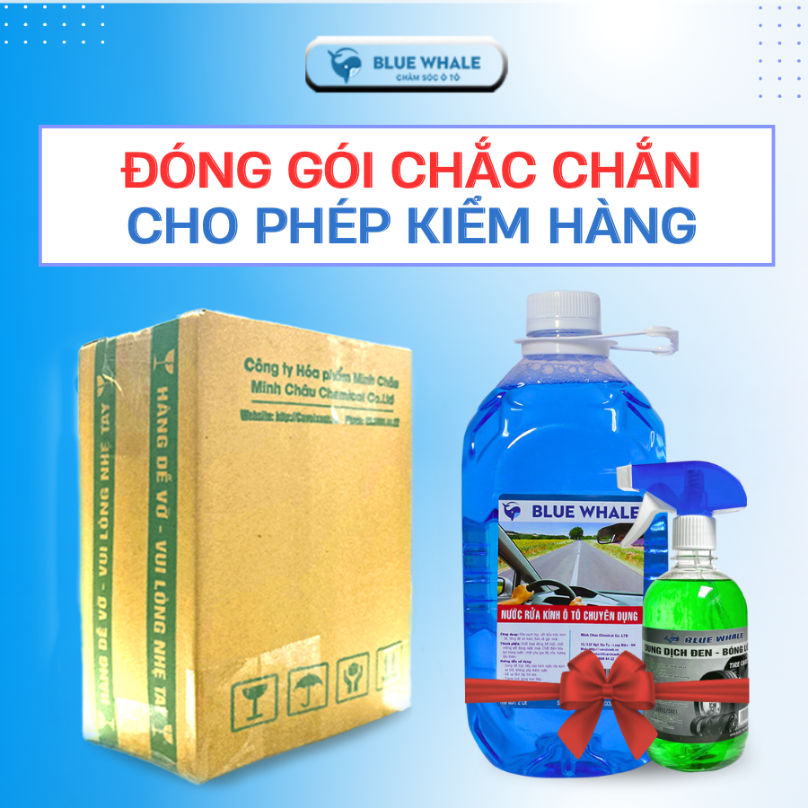 Combo chăm sóc xe hơi (1 Can nước rửa kính ô tô chuyên dụng Cá Voi 2L + 1 chai xịt làm đen bóng lốp Cá Voi 500ml)